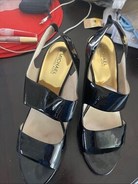 Michael Kors Black Patent Leather Double-Strap Slingback Heels